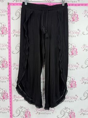 Joe fresh pants capri open sides Black Tassel Drawstring Lounge Pants